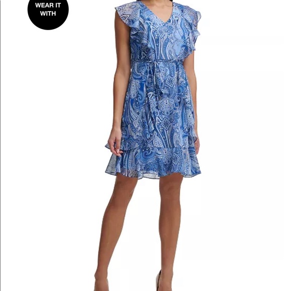 Flutter-Sleeve Chiffon Fit & Flare Dress💖💖 - Picture 10 of 12